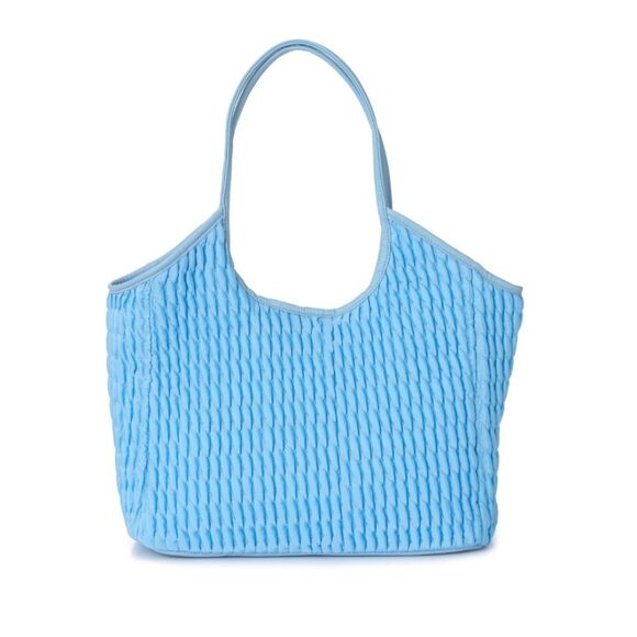 Light Blue Tote - BRAND NEW - Puckered Fabric - Small Pouch Inside - Picture 3 of 4